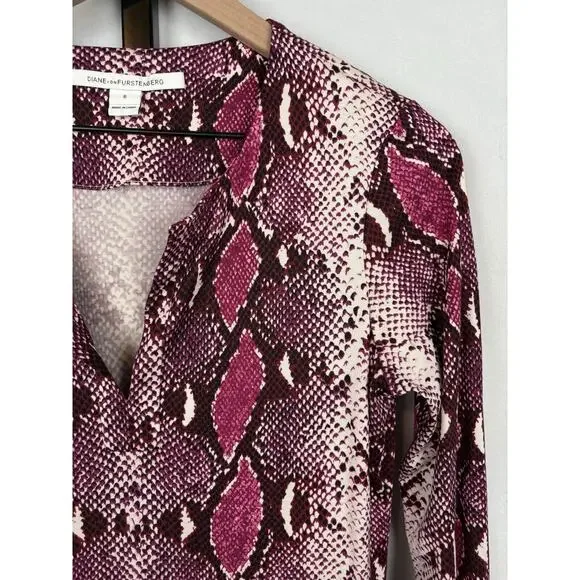 Diane von Furstenberg Purple Snake Print Reina Long Sleeve Dress Silk Sz 6 - Picture 6 of 14